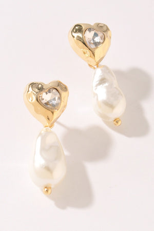 052425 Heart Crystal Pearl Drop Earrings