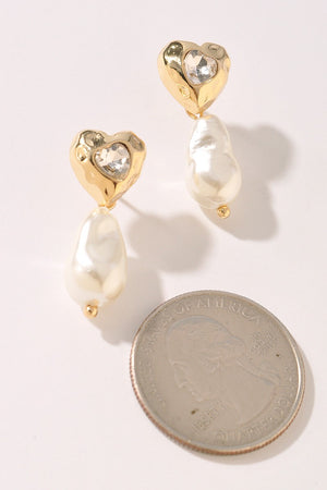 052425 Heart Crystal Pearl Drop Earrings