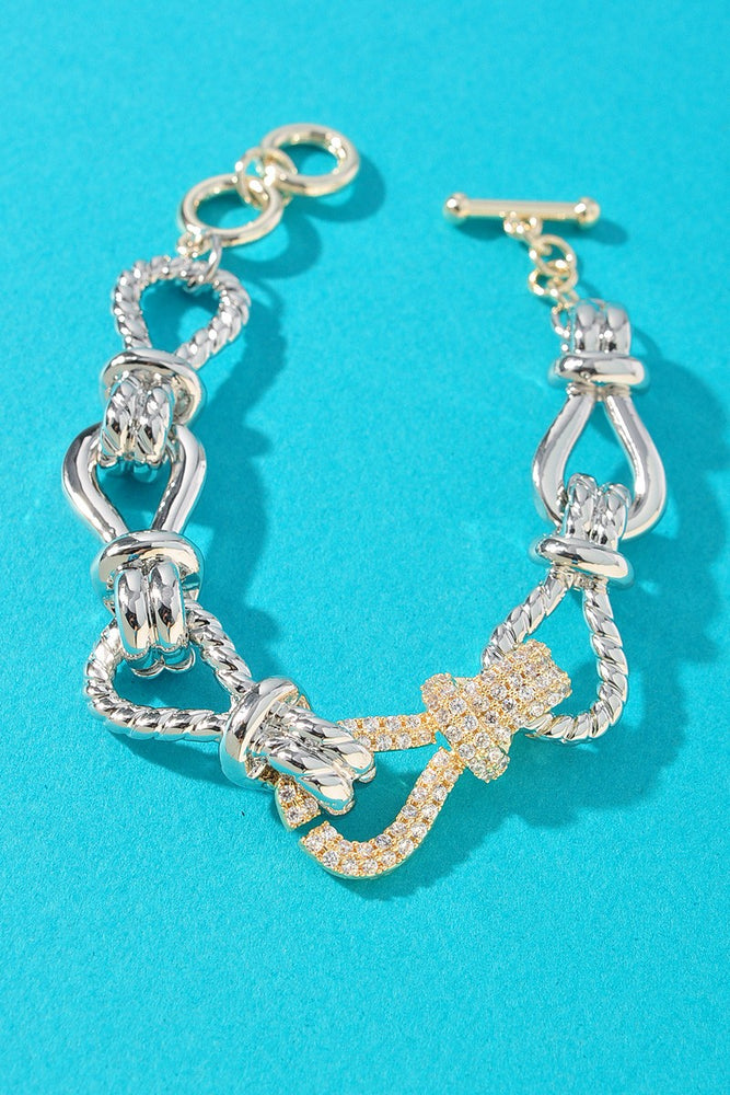 061025 Rhinestone Bow Accent Rope Knot Bracelet
