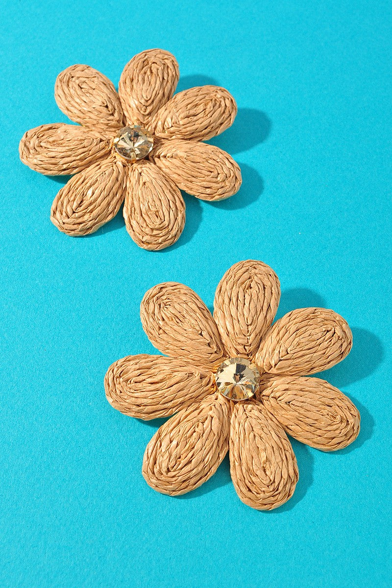 061025 Paper Flower Rhinestone Earrings