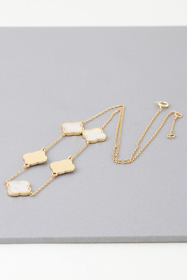 061025 Gold Cream Two Toned Clover Charm Necklace