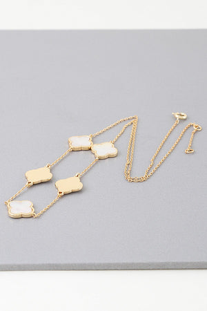 061025 Gold Cream Two Toned Clover Charm Necklace