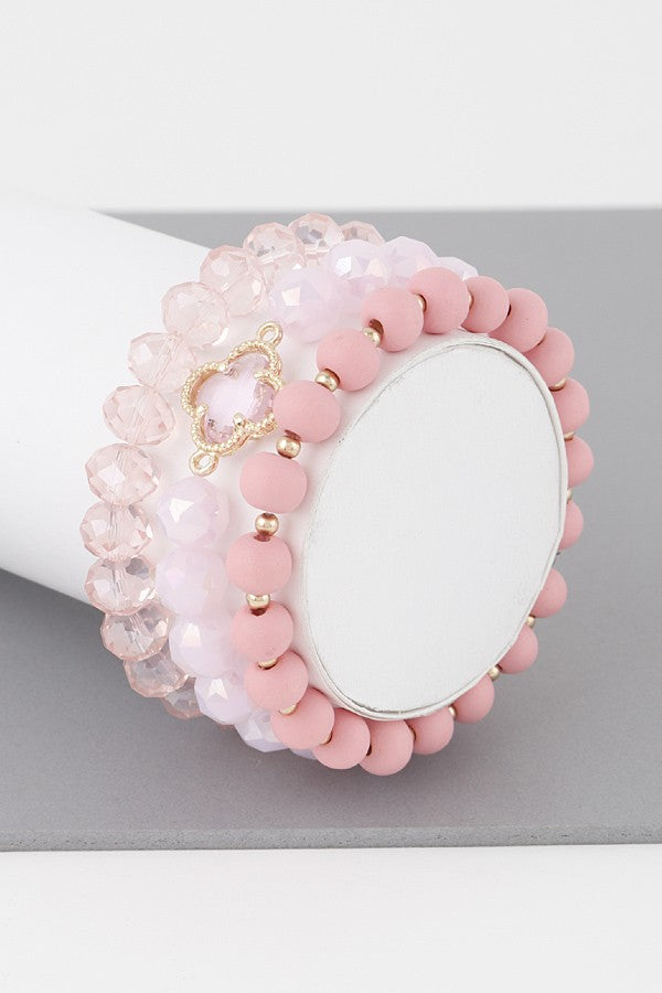 052825 Triple Crystal Clover Bead Bracelet