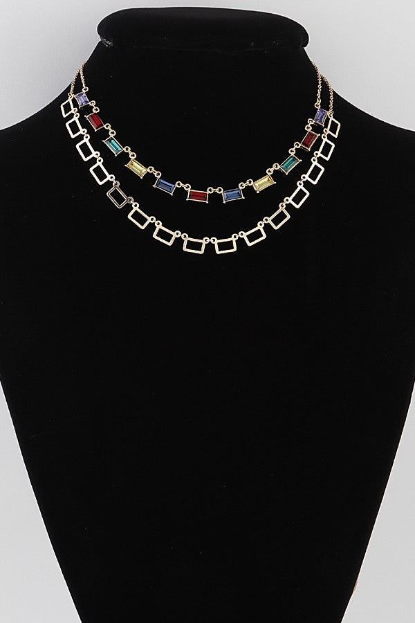 061025 Multi Square Crystal Charm Necklace