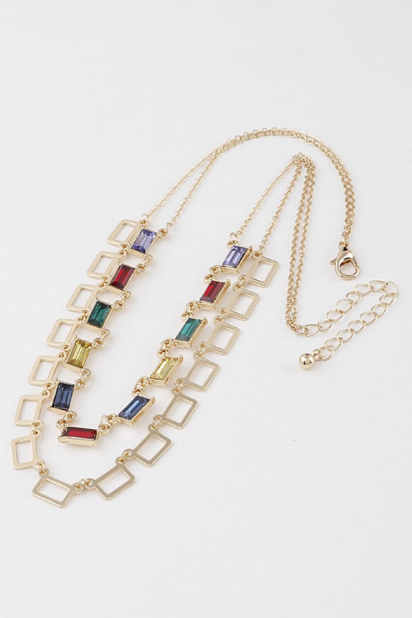 061025 Multi Square Crystal Charm Necklace