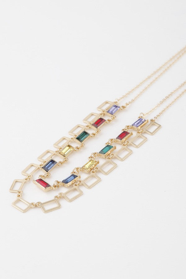 061025 Multi Square Crystal Charm Necklace