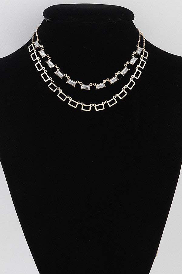 061025 Multi Square Crystal Charm Necklace