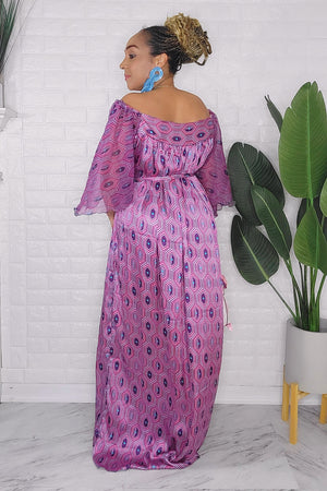 041724 The Purple & Pink Handmade Embroidered African Print Maxi Dress