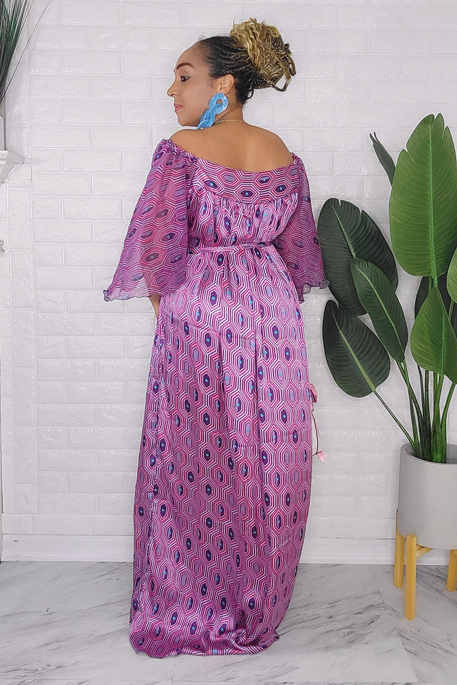 041724 The Purple & Pink Handmade Embroidered African Print Maxi Dress