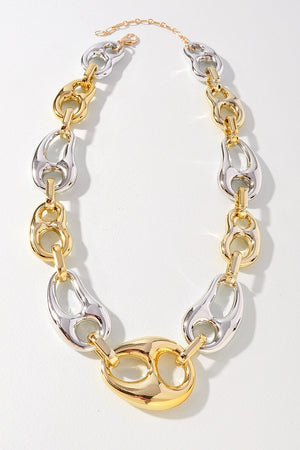 061025 Two Tone Organic Shape Link Metal Necklace
