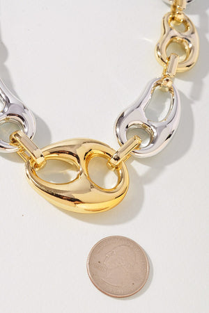 061025 Two Tone Organic Shape Link Metal Necklace