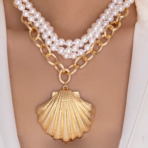 061025 Pearl & Shell Charm Necklace Set