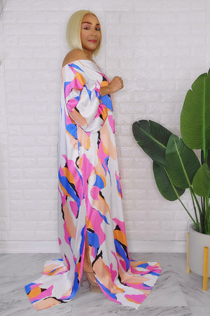 032024 The Pink & White Playful Off The Shoulder Caftan/Dress