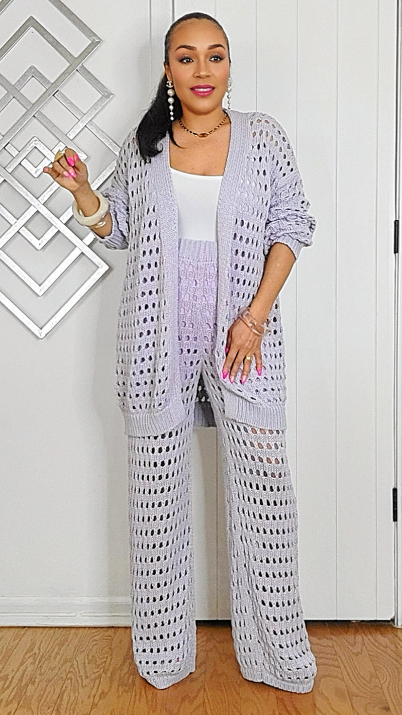 032925 Our Lilac Crochet Top & Pant Set