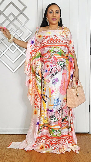 032925 The Monaco Style  Off The Shoulder Satin Boubou Dress