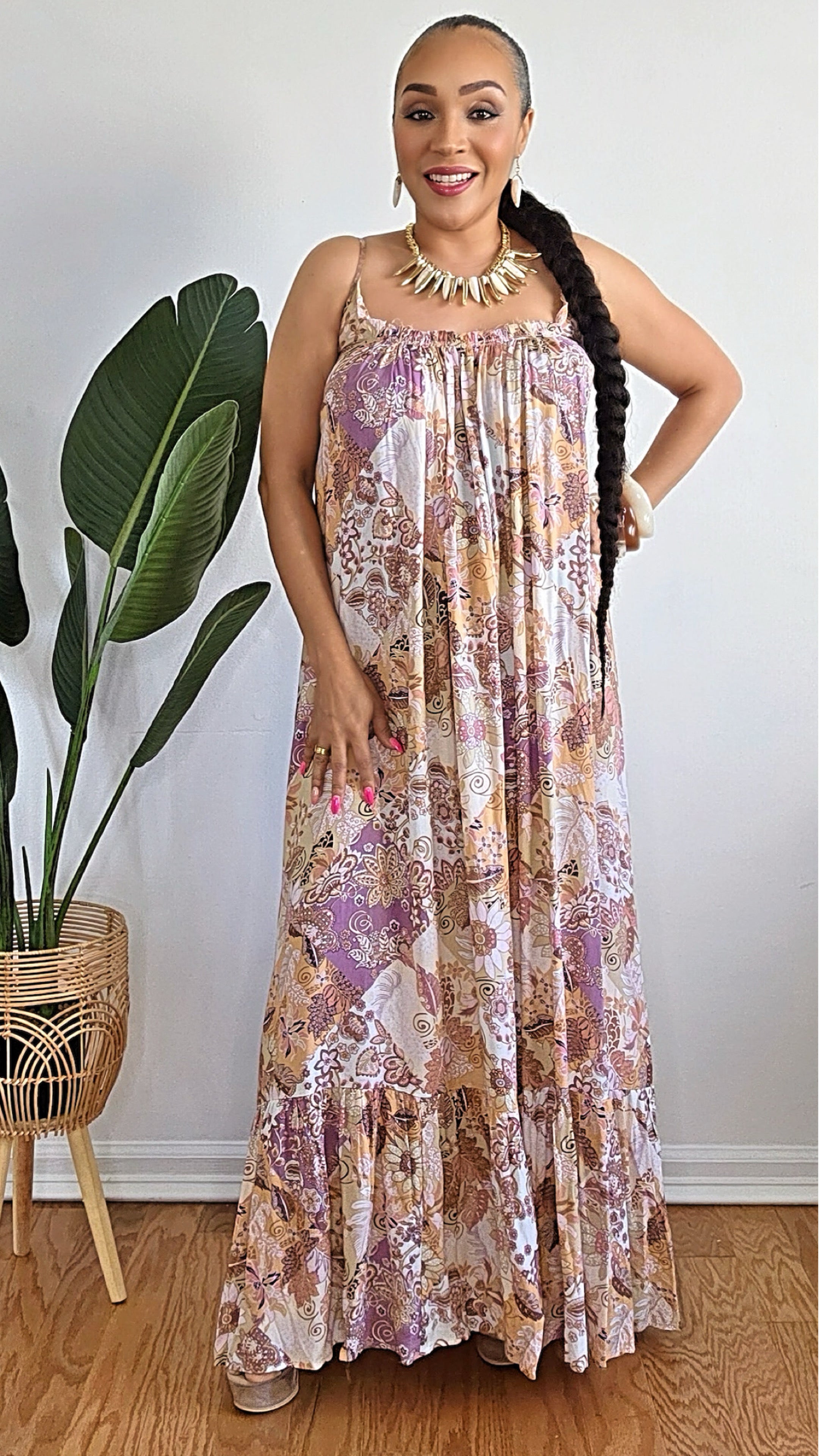 051625 Multi Sleeveless Open Back Floral Print Maxi Dress