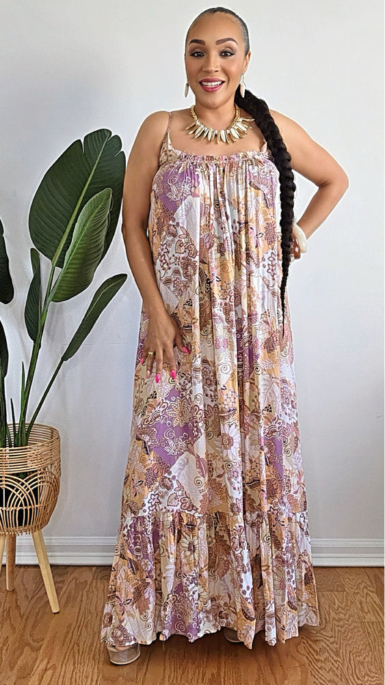 051625 Multi Sleeveless Open Back Floral Print Maxi Dress