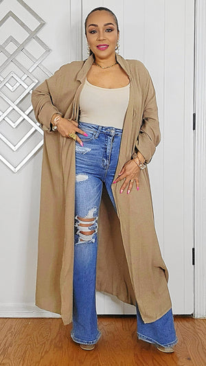 042525 Our Open Front Long Sleeve Mocha Cardigan