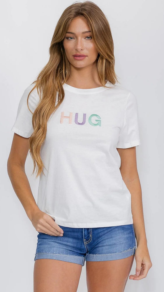 061025 Ivory Short Sleeve HUG Design Graphic Top