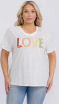 061025 Ivory Short Sleeve LOVE Design Graphic Top