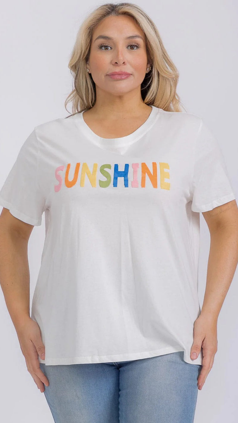 061025 Ivory Short Sleeve SUNSHINE Design Graphic Top