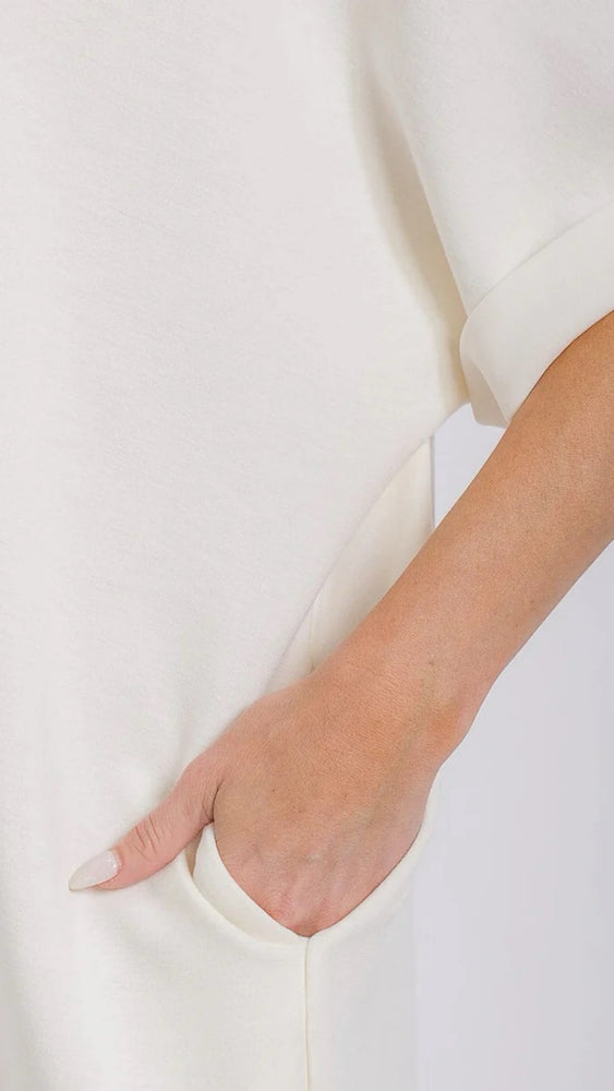 061025 Ivory Short Sleeve V Neck Tunic Mini Dress