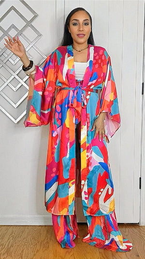 061325 The Islander Vibe Multi Print Kimono With Self Tie