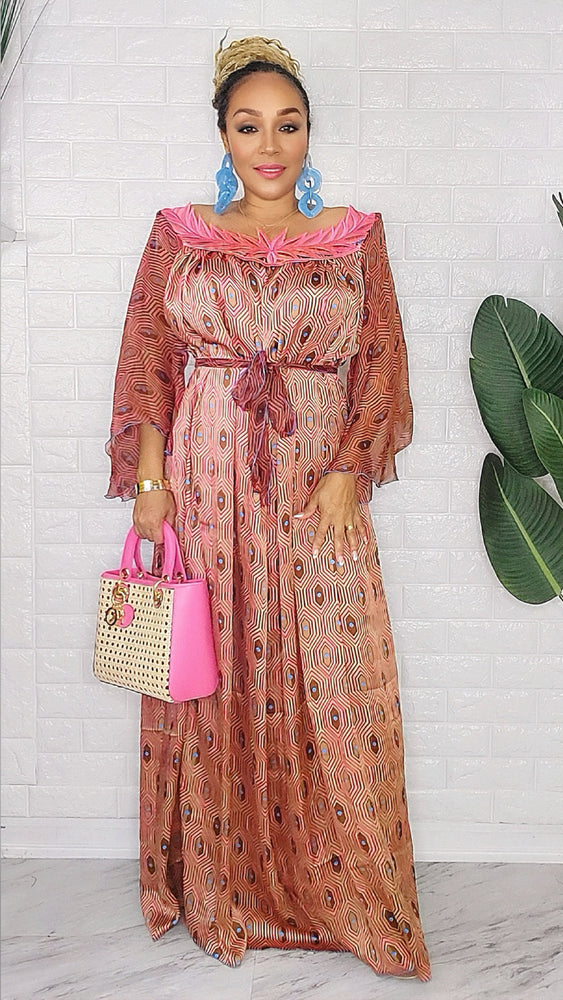 081424 Blush Handmade African Print Maxi Dress