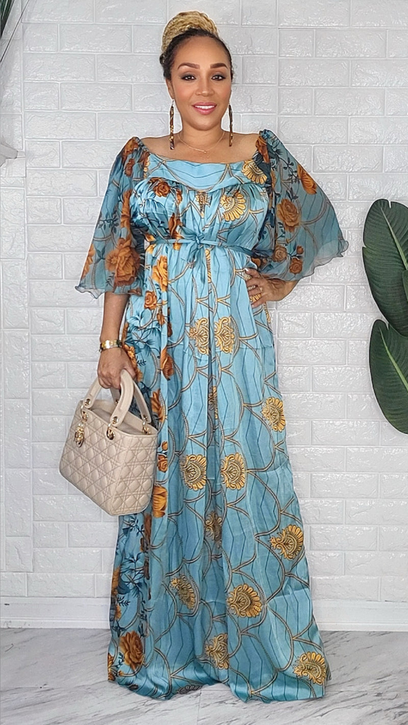 081424 Sage Florals Handmade African Print Maxi Dress 081424 Sage Florals Handmade African Print Maxi Dress
