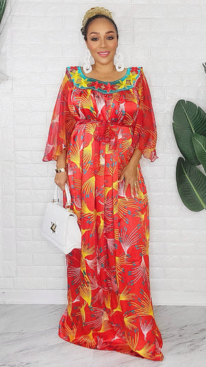 081424 Orange Yellow Handmade African Print Maxi Dress