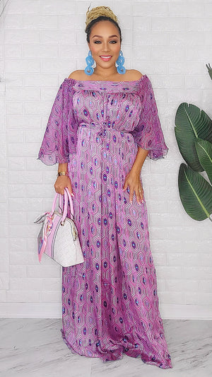 041724 The Purple & Pink Handmade Embroidered African Print Maxi Dress