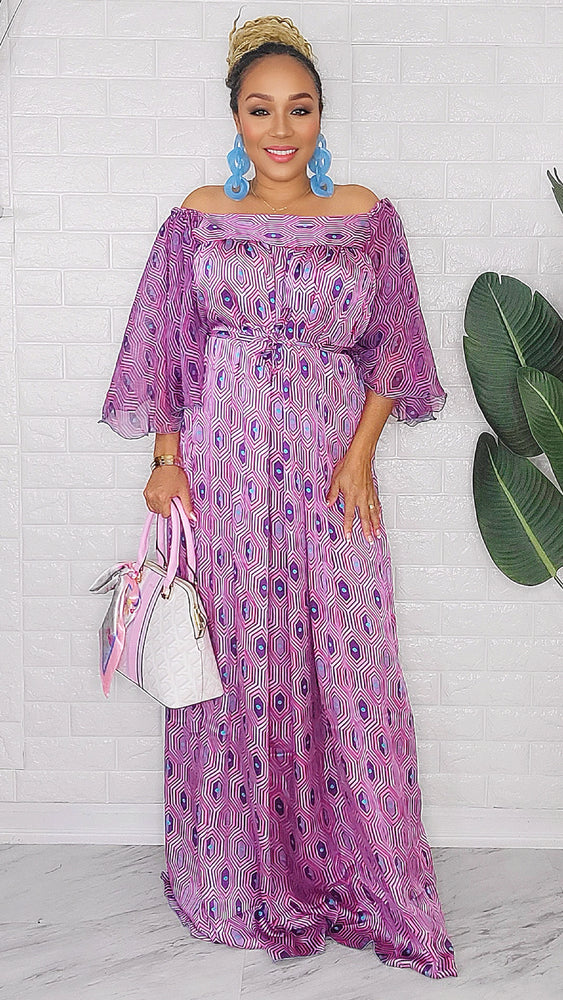 041724 The Purple & Pink Handmade Embroidered African Print Maxi Dress
