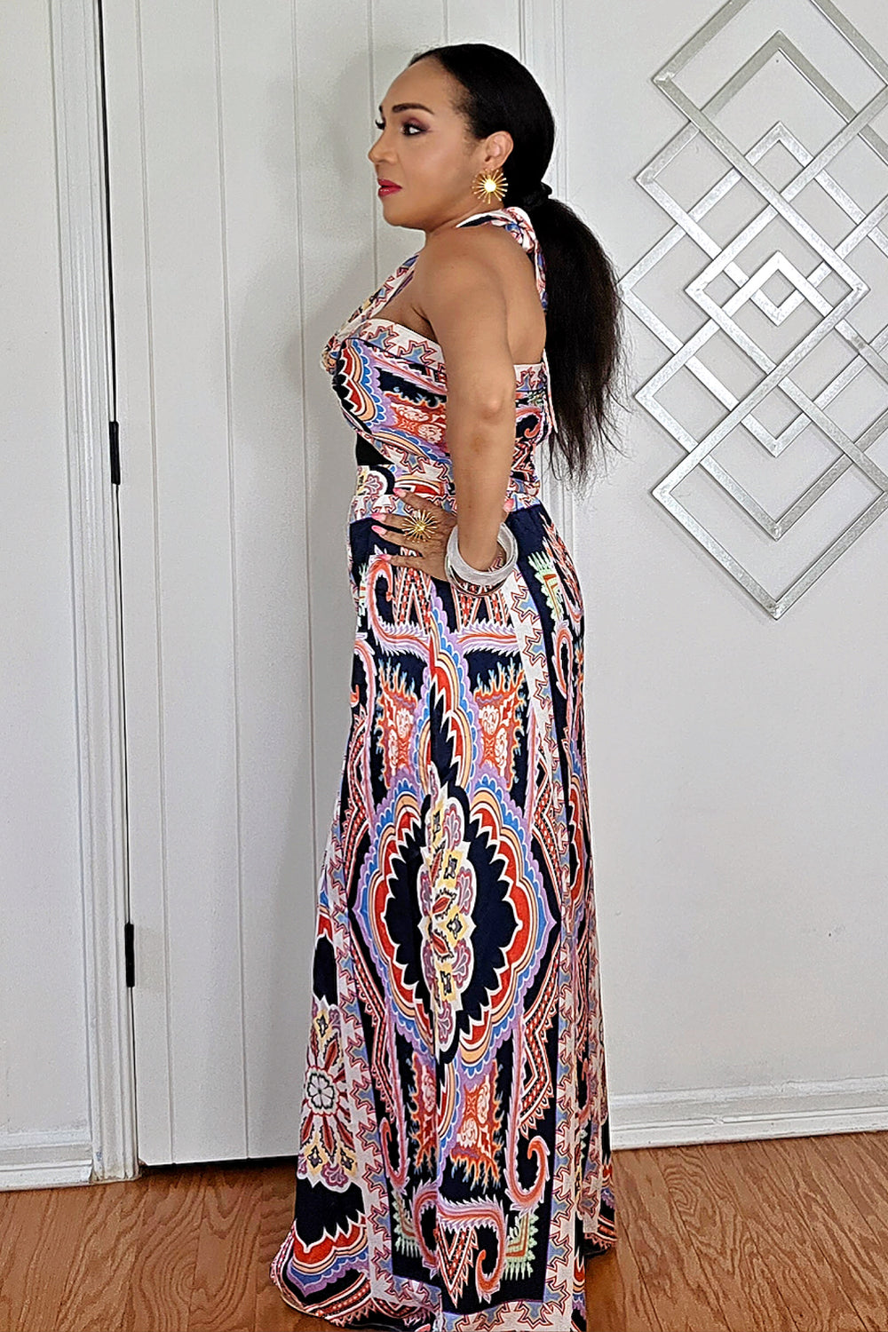 070325 Navy soft and flowy Palazzo two-piece set