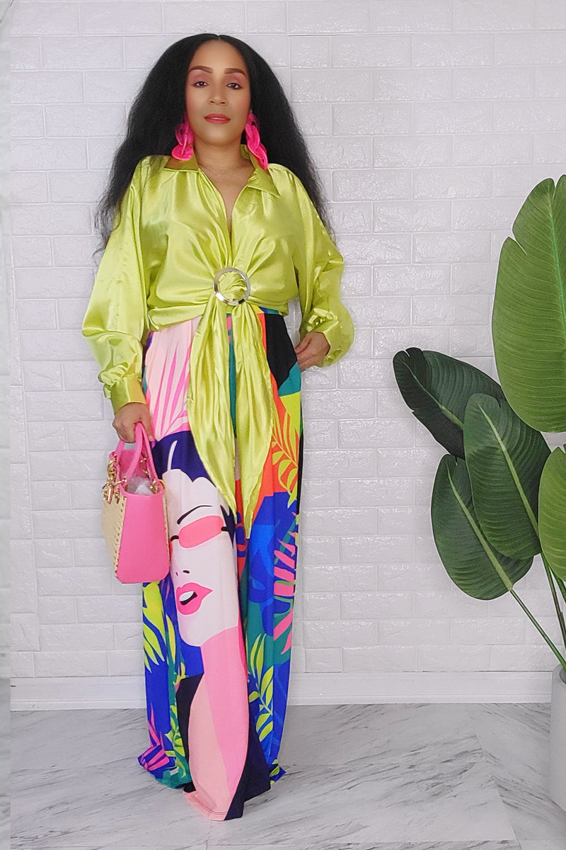 040424 The Apple Green Top with Palazzo Colorful Pant Set