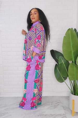 040424 The Purple Sprint Florals Top and Palazzo Pant Set