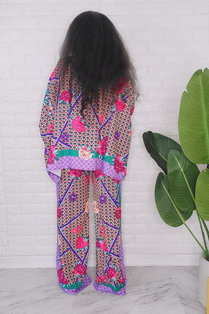 040424 The Purple Sprint Florals Top and Palazzo Pant Set