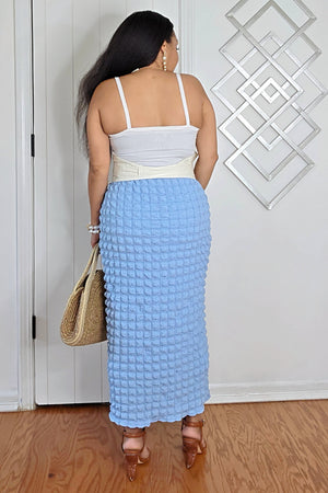 100625 Ice Cube Elastic Waist waffle Midi Skirt