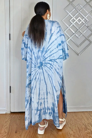061025 Blue Tie Dye Open Front Kimono Duster