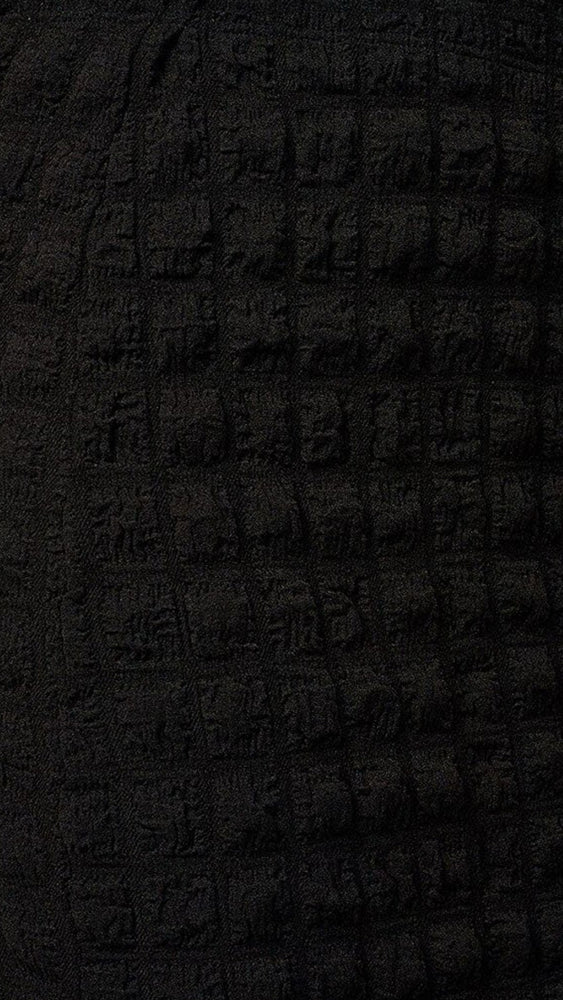 100625 Black Elastic Waist waffle Midi Skirt