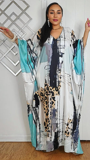 032925 My Vacation Satin  Animal Print BOUBOU Dress