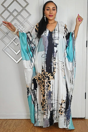032925 My Vacation Satin  Animal Print BOUBOU Dress