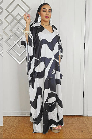 032925 Le Noir & Blanc Satin BOUBOU Caftan Dress