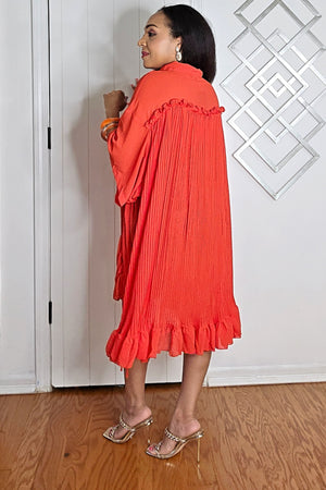 040925 The Oversized Red Pleated Tunic Top/Mini Dress