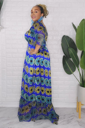 042124 The Blue & Yellow Handmade Embroidered African Print Maxi Dress