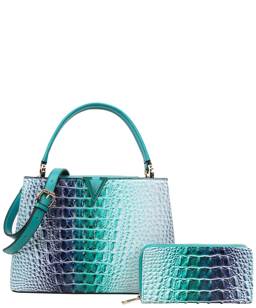 071025  Croc V Emblem Bucket Handbag With Wallet 2in1