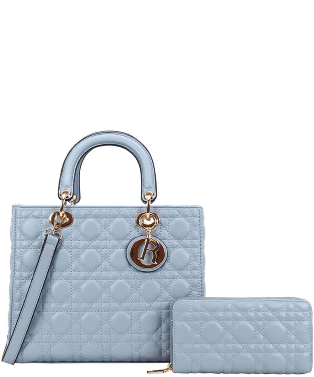 071025 Large Size Quilted Satchel Wallet Set 2in1