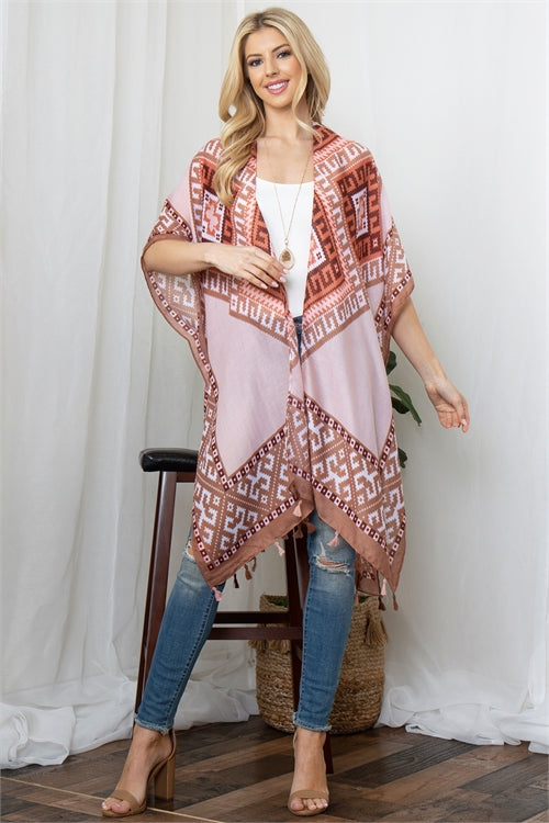 042624 Tribal Print Short Kimono Duster One size fit all