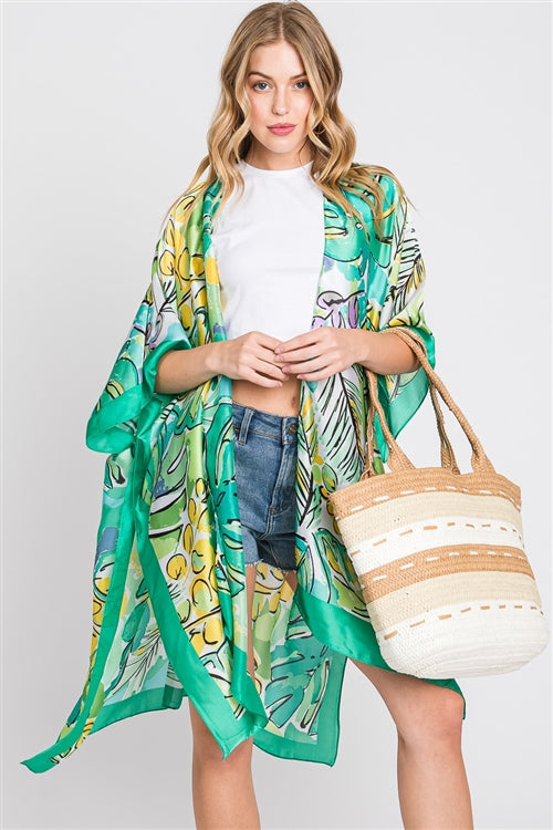 042624 Green Watermarks Tropical Leaves Kimono Duster One size fit all
