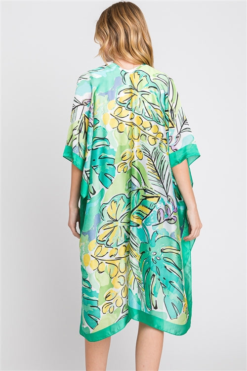 042624 Green Watermarks Tropical Leaves Kimono Duster One size fit all