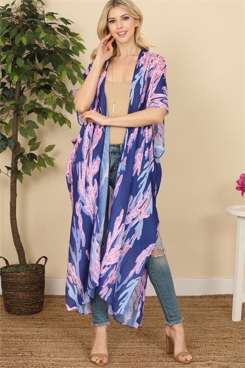 042624 Blue Leaf Crawler Print Kimono Duster One size fit all